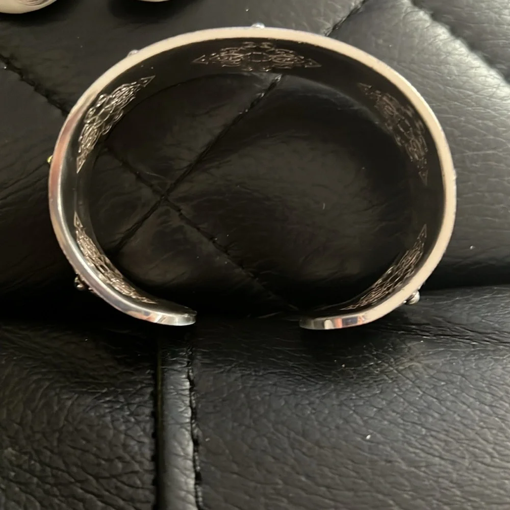 Brighton Joplin Black Leather Crystal Silver Cuff Bracelet - Picture 3 of 4